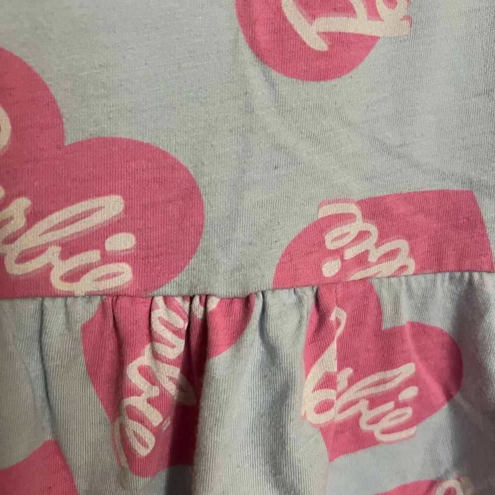 BARBIE Classic Logo Short Sleeve Casual Play Dress Blue Pink‎ White Girl's Sz XS